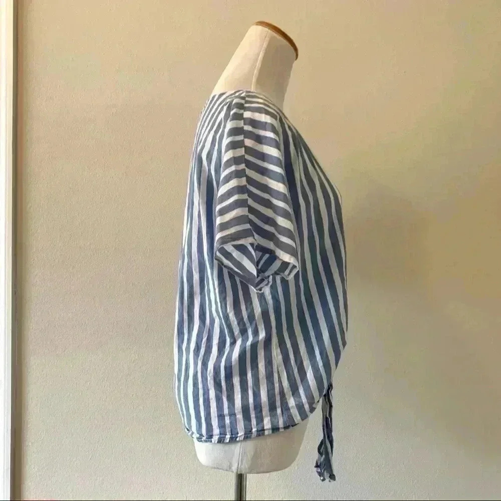 Charolette Russe blue and white striped button up tee with tie - Picture 2 of 4